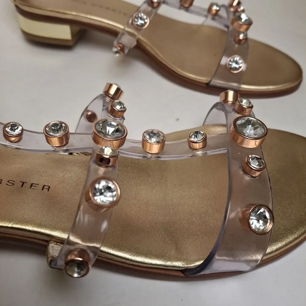 Sophia Webster Gold Dina Flat Sandal Women US5.5/ 36 Gem Studded Summer Vacation